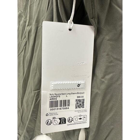 New Lululemon Size Large Ultra-Soft Nulu Square-Neck Long-Sleeve Bodysuit - Picture 8 of 9